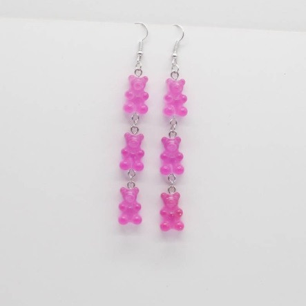 Детские серьги мишки, розовые (цвет ярче чем на фото) - длина 8см, смола Киев - изображение 1