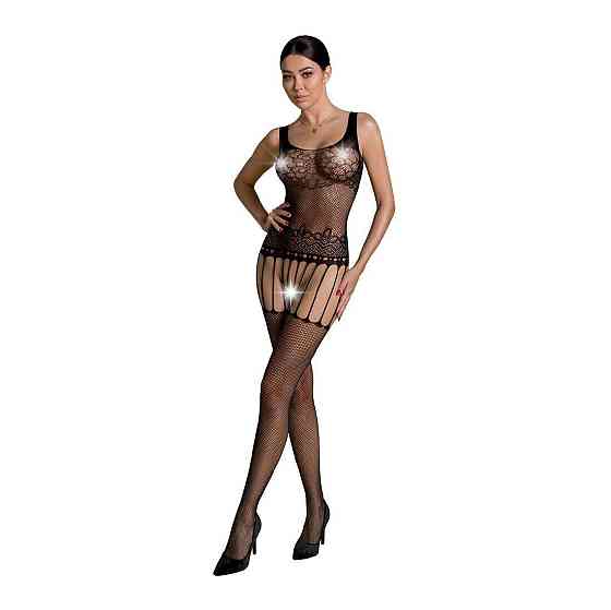 Бодистокинг Passion ECO BS001 One Size black, с доступом, имитация подвязок, флористический декор Sex Aura Киев