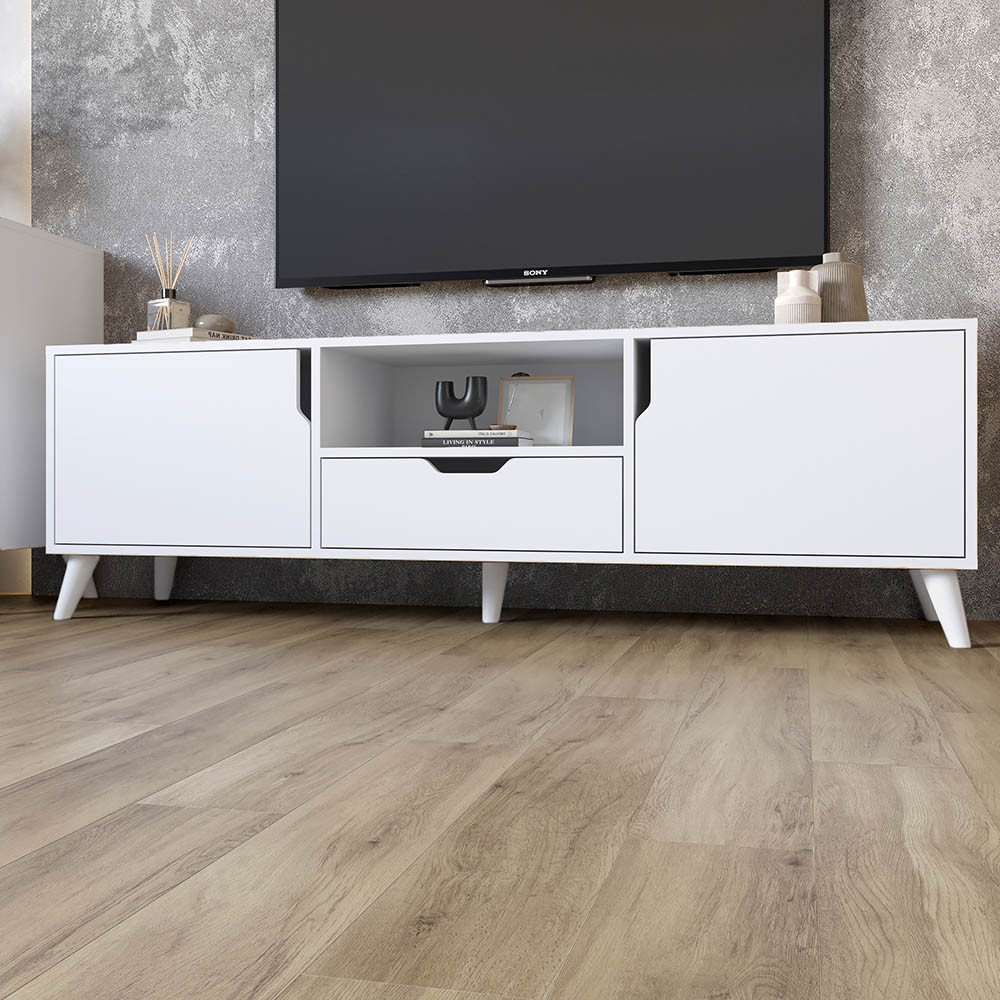 Тумба під телевізор з білими ніжками М-ЗОН Борн 1600 Німфея Альба (білий) (MZN-031099) Львів - фото 1