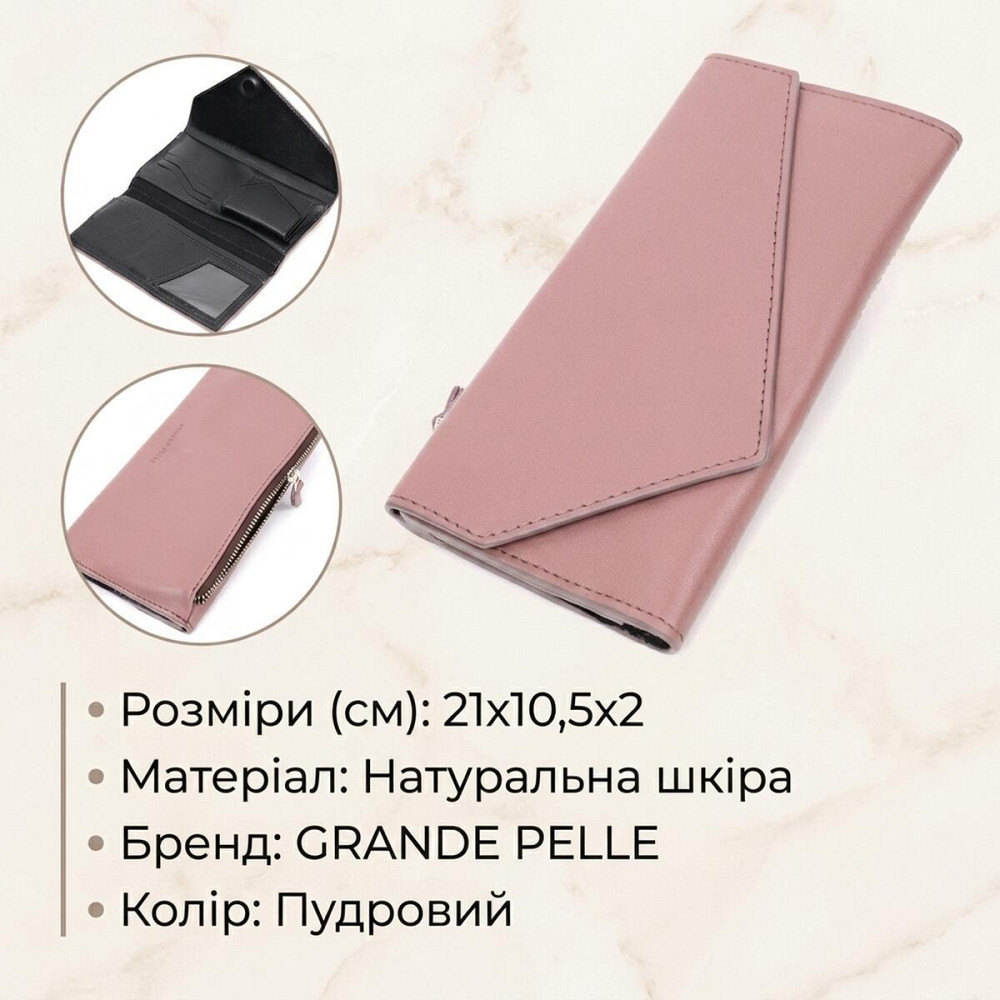 Якісний гаманець із монетницею зовні з натуральної шкіри GRANDE PELLE 11648 Пудровий Київ - фото 13
