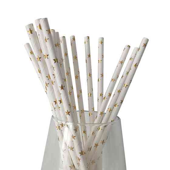 Коктейльні трубочки з принтом зірочок 25 штук 20 см золотисто-білий Київ
