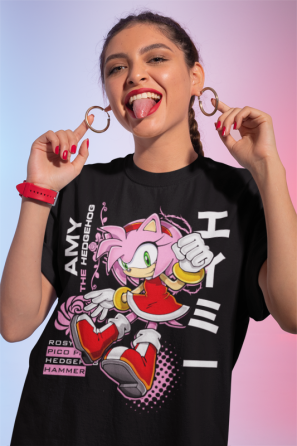 Футболка з аніме принтом Амй Хедгехог Хероес Сонік оверсайз (S/M/L) Чорний AnimeJ0142 Дніпро