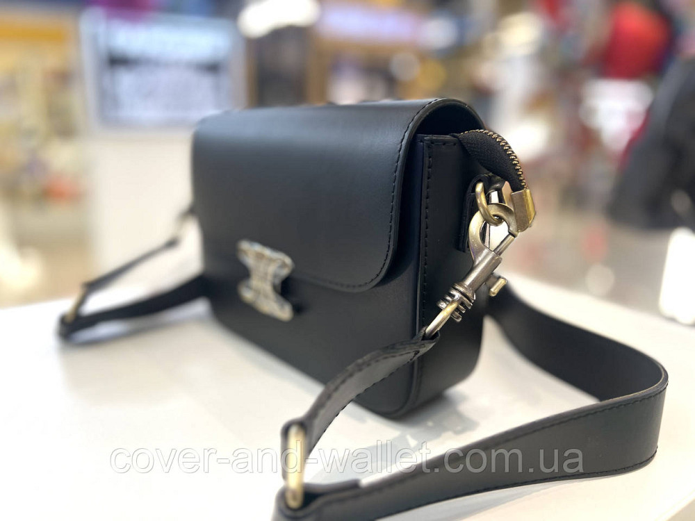 Женская сумка кросс-боди в стиле селин из гладкой кожи черного цвета Virginia Conti Киев - изображение 7