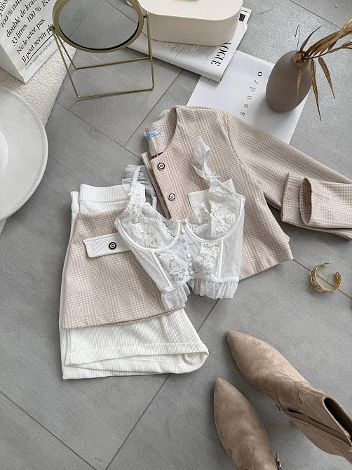 Жіночий стиглий костюм-трійка карта вовна; шорти вавілка Беж, 42/44 Одеса - фото 8