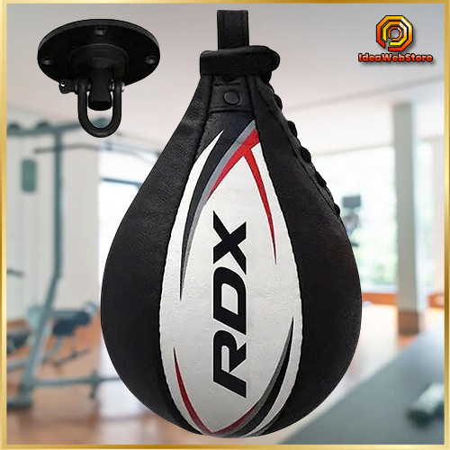 Пневмогруша боксерська RDX 2Y Speed Ball зі шкіри White/Red Тренувальна груша з кріпленням Swivel для боксу та MMA Київ - фото 6
