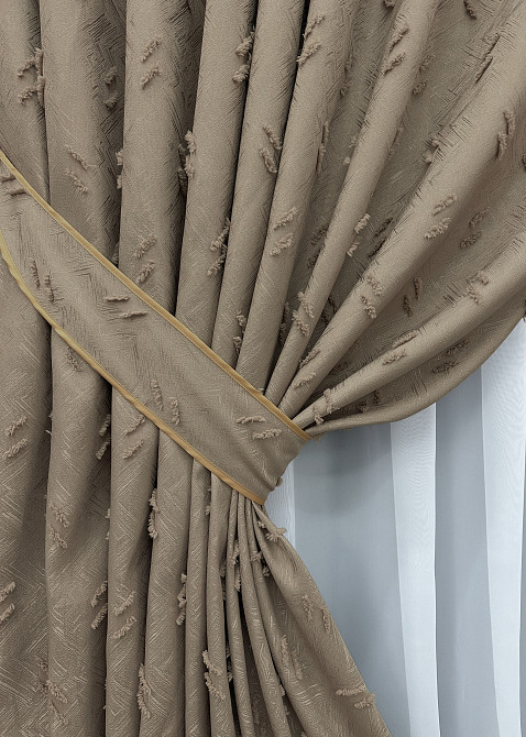 Комплект штор VR-Textil Льон Букле № 1886ш Капучино 150х290 см 2 шт (33-0916) Київ - фото 5