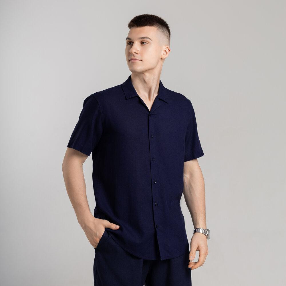 Чоловіча сорочка з коротким рукавом темно-синя Pobedov Marsel Київ - фото 1