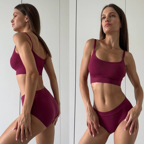 Комплект безшовної білизни з бюстом і трусиками PUSH UP безшовна білизна на Кожен день зручний винний Одеса