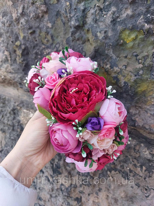 Ободок обруч з квітами "Піони великий малиновий" Кривий Ріг - фото 8