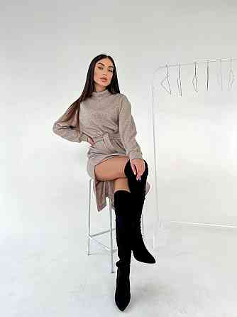 Жіноче стильне тепле плаття з розрізами турецька двостороння ангора люкс Беж, 48/50 Одеса