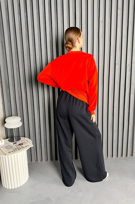 Женский стильный повседневный костюм из трехнитки диагональ Красный Одесса - изображение 3