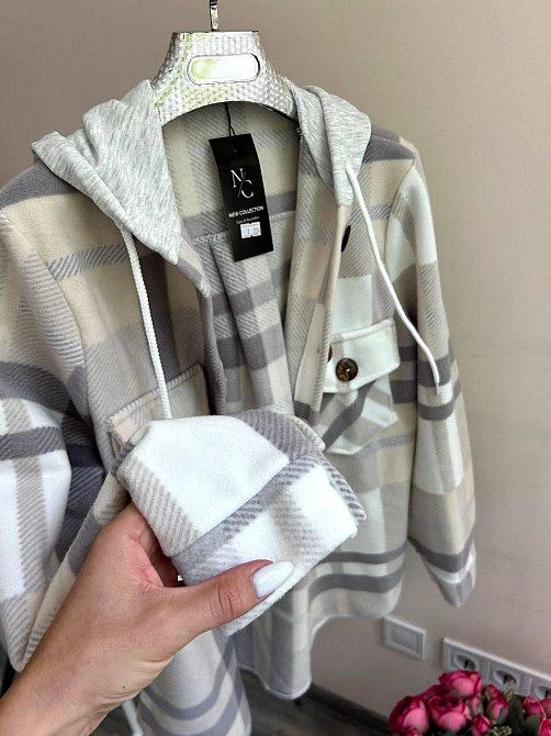 Женская теплая оверсайз рубашка с капюшоном турецкий двусторонний флис Полар Беж, 48/52 Одесса - изображение 7