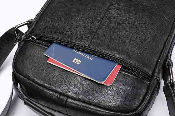 Вертикальна чоловіча сумка в щільній шкірі Чорна (Vintage) Київ