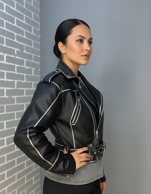 Куртка жіноча Aftf Basic 2466 вінтажна косуха з екошкіри укорочена чорна, чорний, S Київ - фото 20