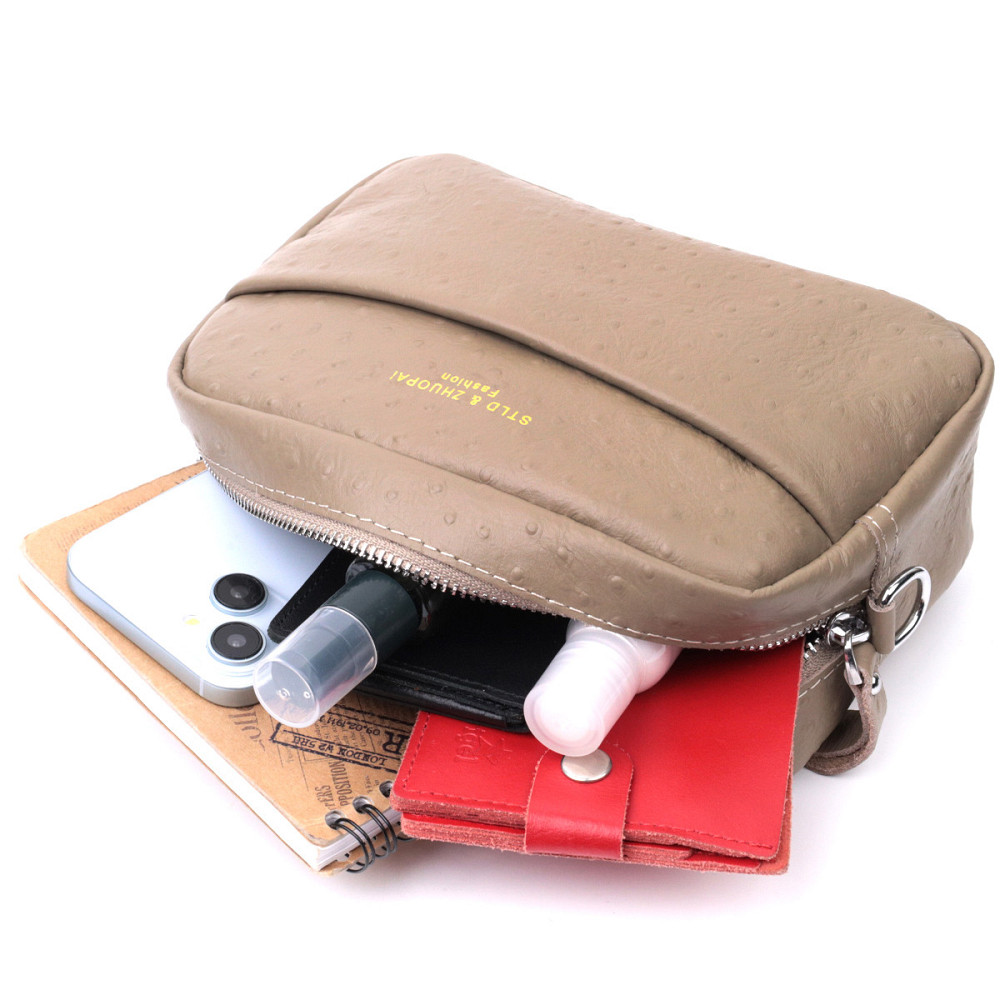 Стильна сумка для жінок із фактурної натуральної шкіри Vintage 22662 Бежева Київ - фото 10