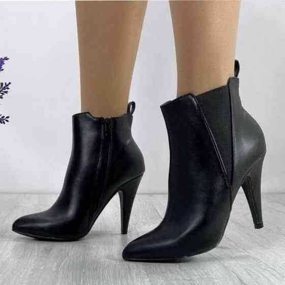 Жіночі Черевики Чорні на Каблуку Шкіряні Модельні Ботильйони Напівчоботи (розміри: 36,37,38,39,40) - 60 Дніпро