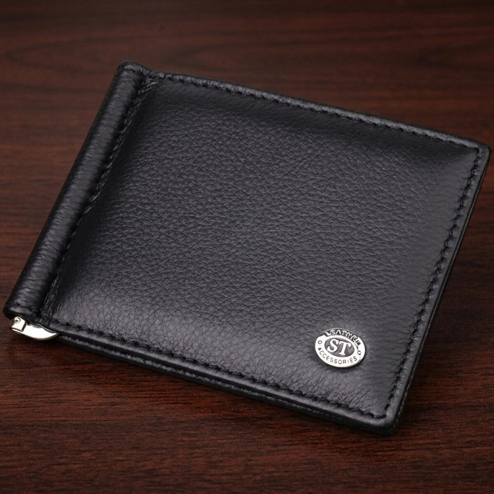 Чоловічий гаманець із металевим затискачем з натуральної шкіри ST Leather 23092 Чорний Київ - фото 11