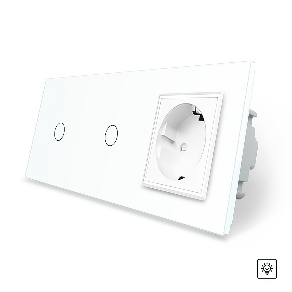 LIVOLO Сенсорний диммер 2 сенсора (1-1) 1 розетка Livolo білий скло (VL-C701D/C701D/C7C1EU-11) Коломия - фото 1