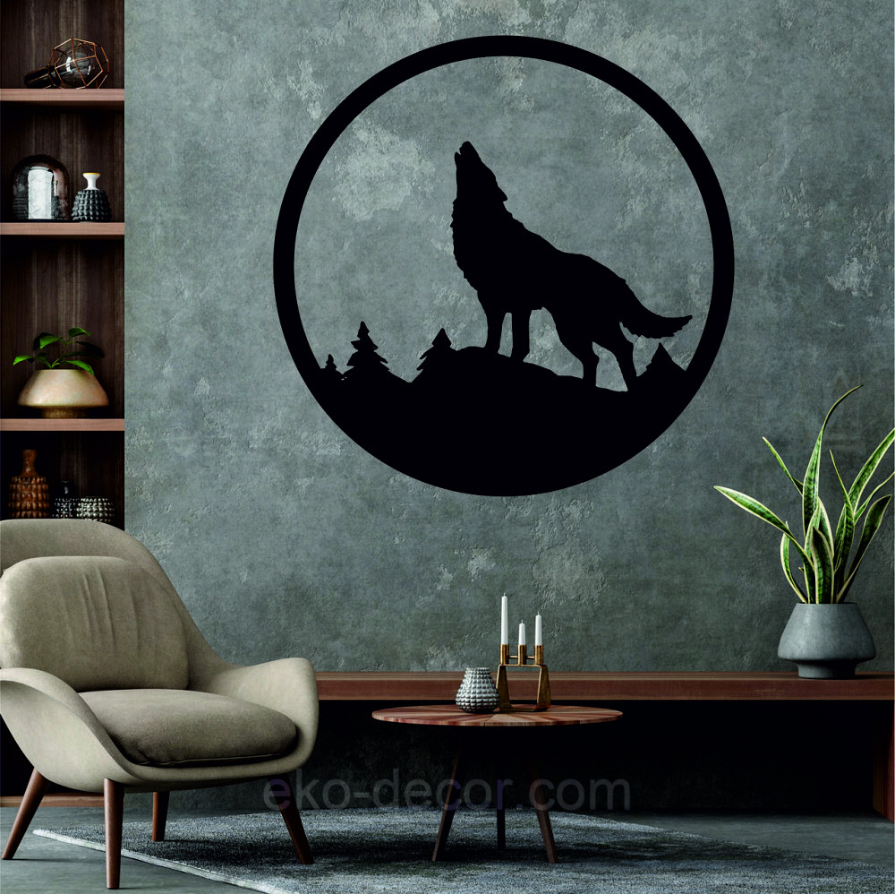 Декоративное настенное Панно «Волк», Декор на стену 70*70 см, Черный Киев - изображение 4