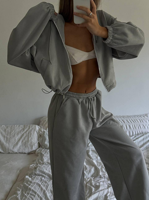 Женский базовый костюм двойка: кофта и брюки замша Серый Одесса - изображение 5