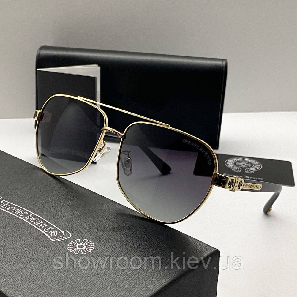Чоловічі сонцезахисні окуляри Chrome Hearts 5078 gold Київ - фото 5