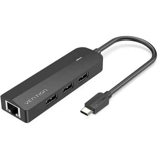 Хаб адаптер перехідник Vention USB-C - USB 3.0*3 / RJ45 / Micro-B HUB 0.15M Black ABS Type TGPBB Одеса
