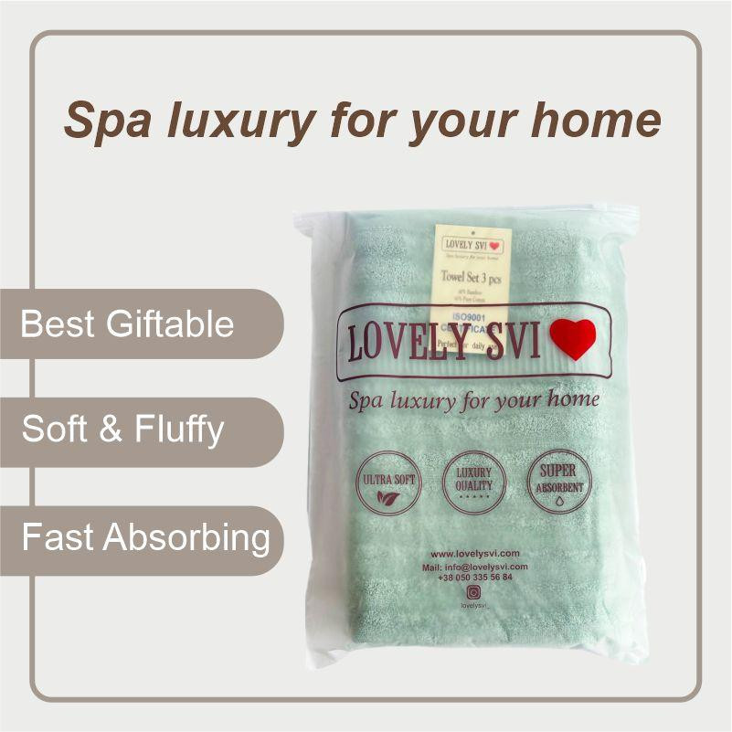 Набор Полотенец Lovely Svi - Комплект Банных Полотенец 3 шт: 70 x 140 см, 50 x 90 см, 33 x 33 см Зеленый Киев - изображение 3