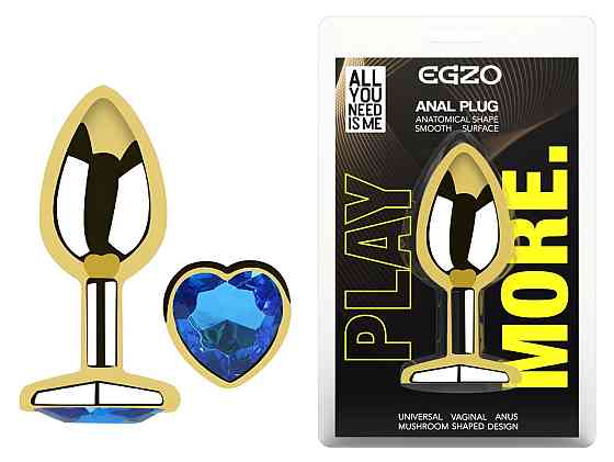 Анальна пробка з кристалом EGZO - Gold Heart Plug Blue size M Sex Aura Київ