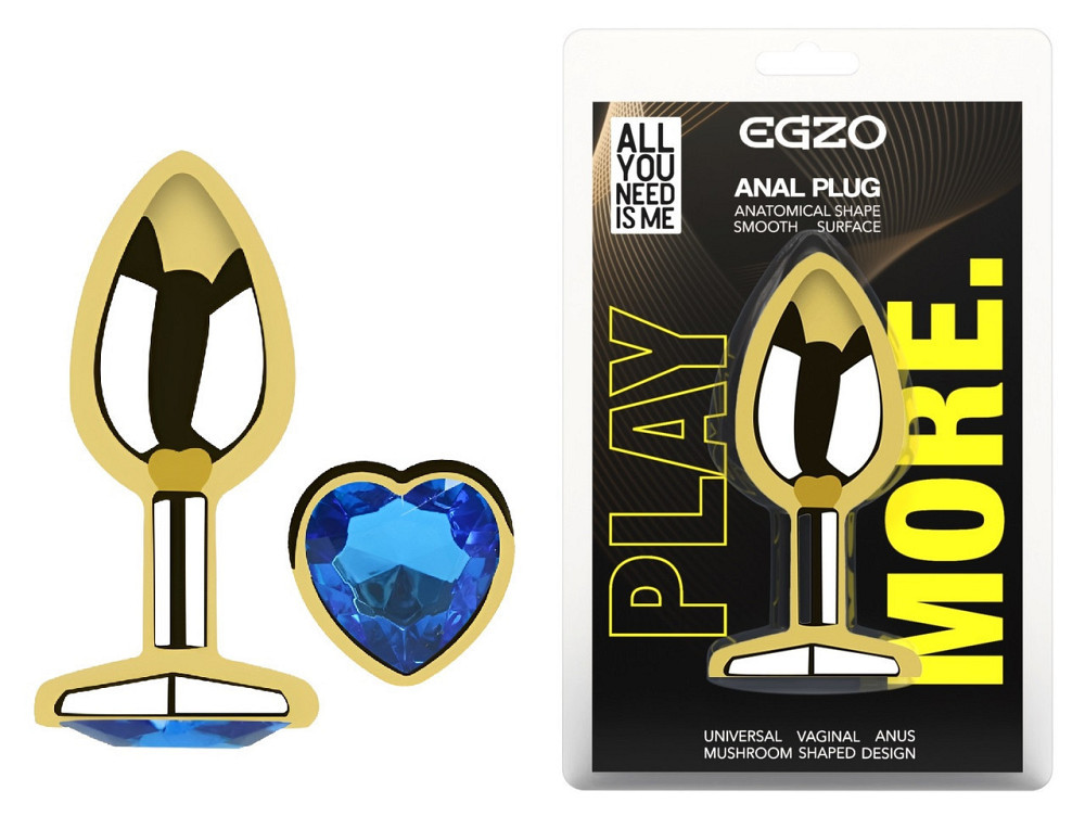 Анальная пробка с кристаллом EGZO - Gold Heart Plug Blue size M Sex Aura Киев - изображение 1