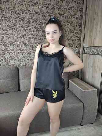 Комплект халат и пижама женская с кружевом майка+шорты Черный L Харьков