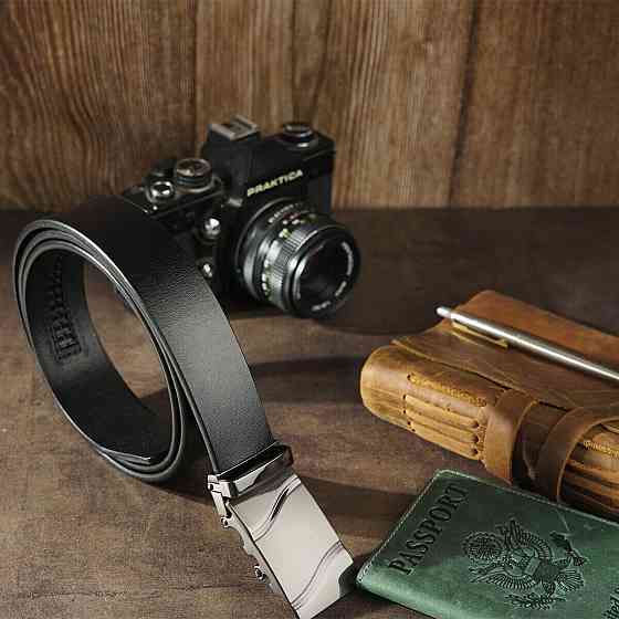 Ремінь чоловічий c затемненій пряжкою хвиля Чорний (Vintage) Київ