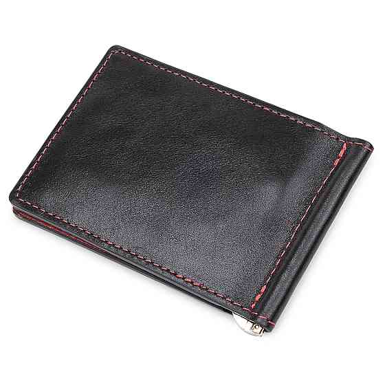 Кожаный стильный зажим для денег унисекс Черный (GRANDE PELLE) Киев