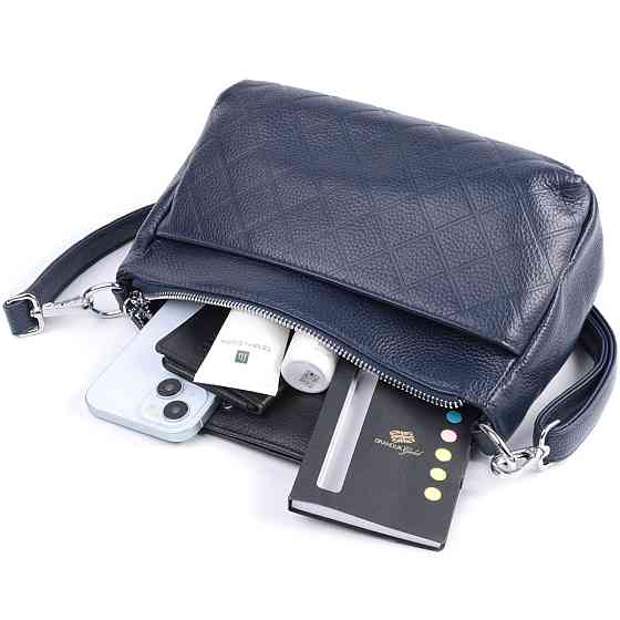 Надійна сумка для жінок на три відділення з натуральної шкіри Vintage 22806 Синій Київ