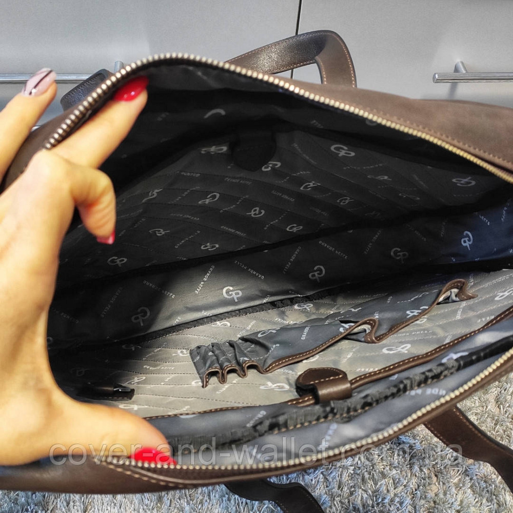 Элитная кожаная сумка для ноутбука и документов коричневого цвета GRANDE PELLE 11442 Киев - изображение 6