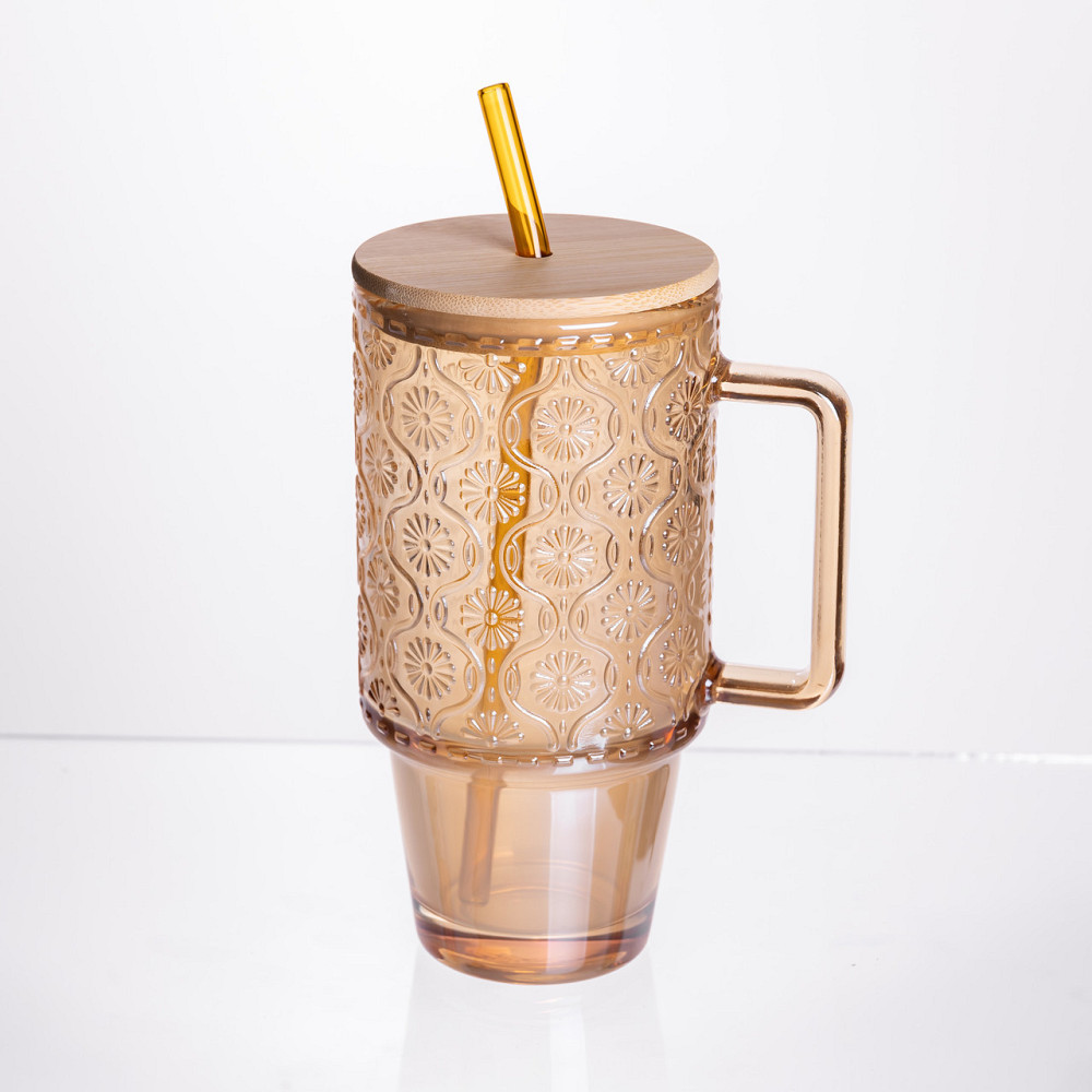 Скляна чашка з кришкою і трубочкою 750 мл Коричнева HP-19-50NR Київ - фото 1