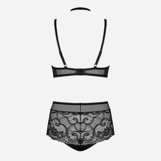 Комплект кружевной Obsessive Elizenes с чокером, черный, L/XL Sex Aura Киев