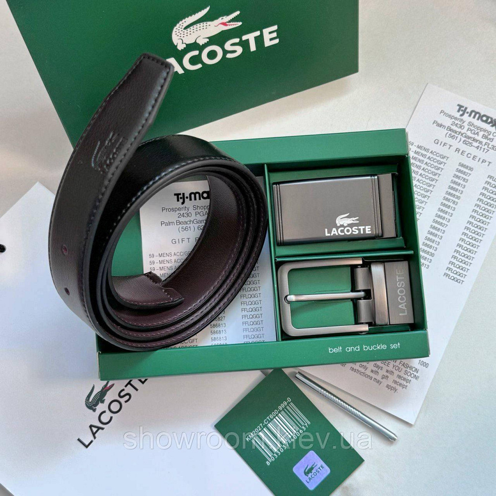 УЦЕНКА!!! Мужской кожаный ремень с двумя пряжками, подарочная упаковка Lacoste (988) Киев - изображение 2