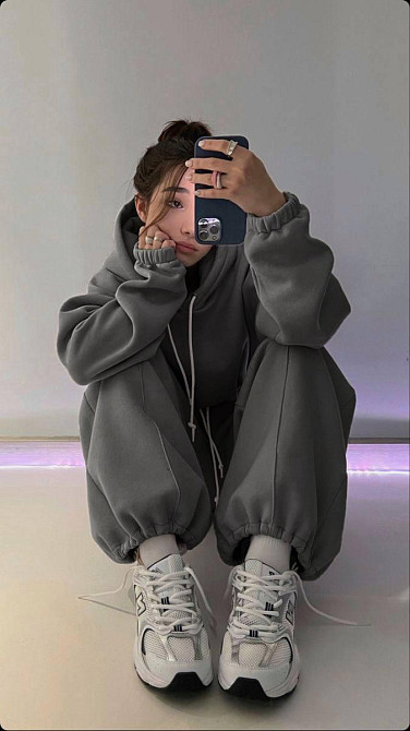 Женский утепленный стильный костюм двойка: худи и джоггеры трехнить на флисе Графит, 42/44 Одесса - изображение 2