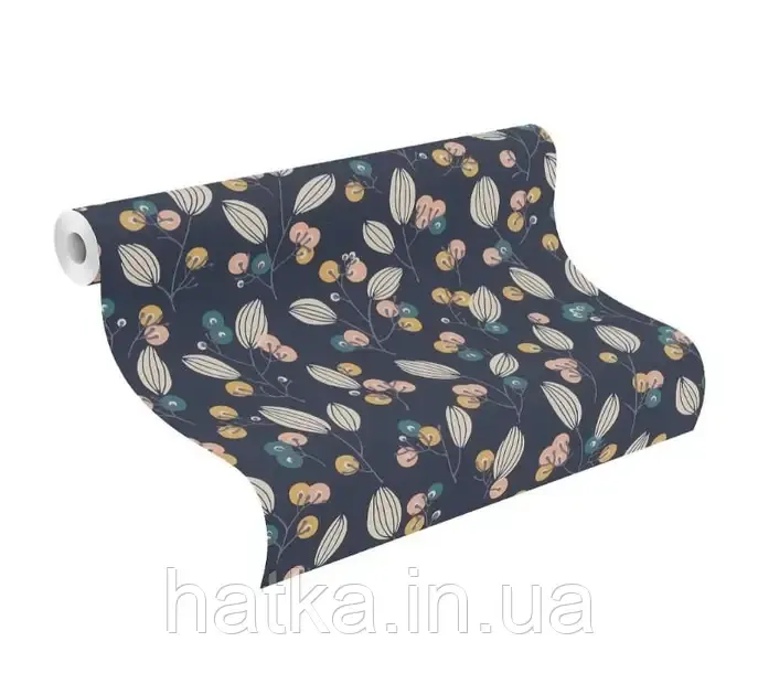 Шпалери вінілові на флізеліні Rasch Clasik 0,53х10 квіти листя гілки яскраві на синьому Київ - фото 3