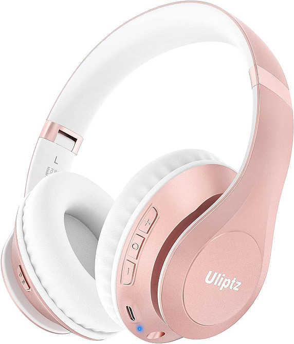 Бездротові Bluetooth-навушники Uliptz WH203A, HiFi стерео, 65 годин роботи, 6 режимів еквалайзера, складні, Рожеве золото Київ - фото 1
