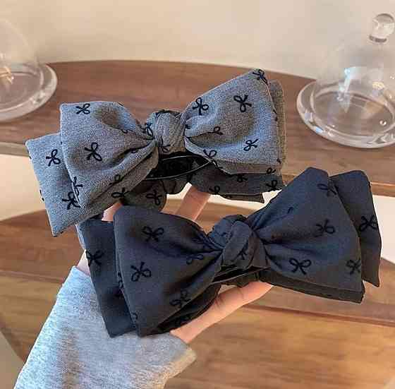 Заколка бант для волос на крабе, тканевая заколка бант черная и серая, набор 2 шт Киев