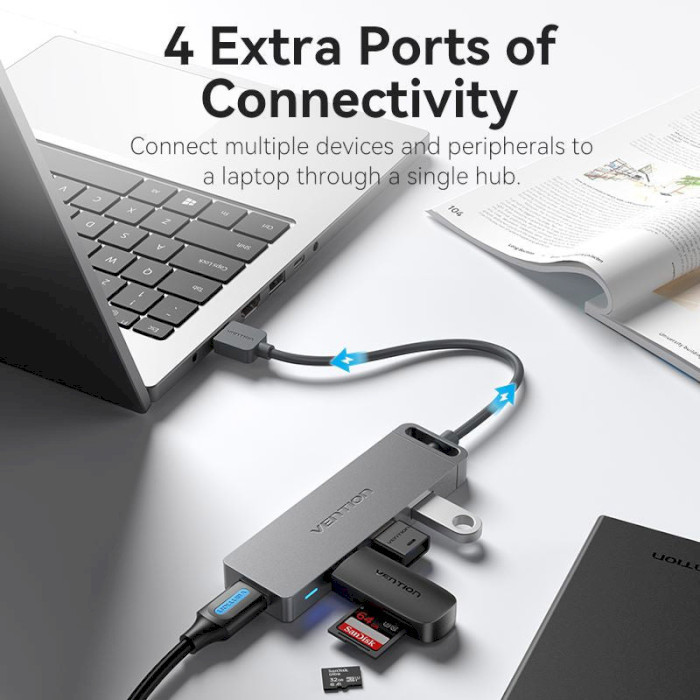 USB-хаб Vention 4-Port USB 3.0 Hub With Power Supply 0.15M Black (CHLBB) Киев - изображение 8