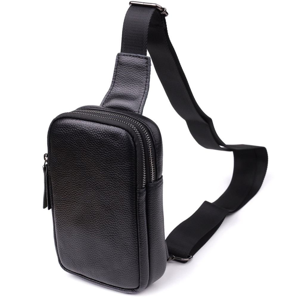 Сумка-слінг для чоловіків з натуральної шкіри Чорний (Vintage) Київ - фото 11