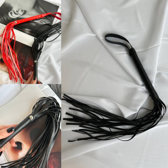 Плетка для ролевых игр кожаная короткая Плеть с рукояткой для BDSM многохвостая черная Одесса