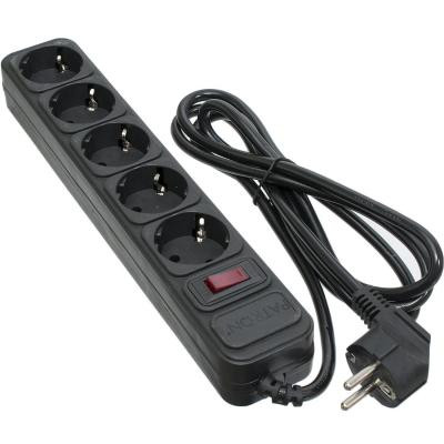 Сетевой фильтр питания Patron 1.8 m3*1mm2 (SP-1052) 5 розеток BLACK (EXT-PN-SP-1052) Винница - изображение 1