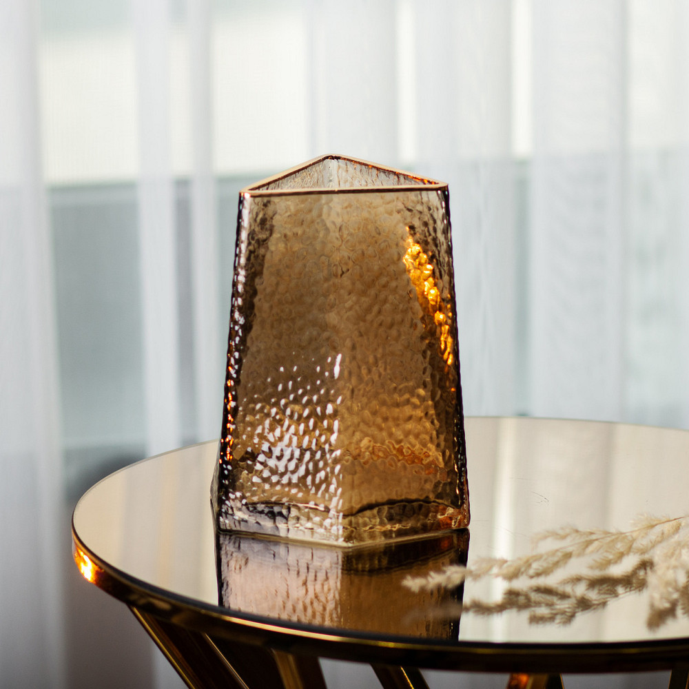 Декоративная треугольная стеклянная ваза с золотым ободком, 13 x 11,5 x 15,5 см HP-1710-1 Киев - изображение 4