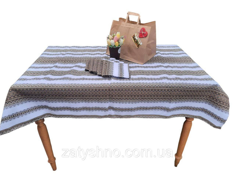 Кавовий комплект скатертина з серветками машинна вишивка 120*140 Київ - фото 3