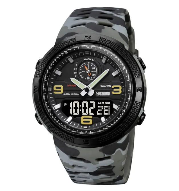 Чоловічий спортивний годинник Skmei 1655 (Сірий камуфляж) Київ - фото 1
