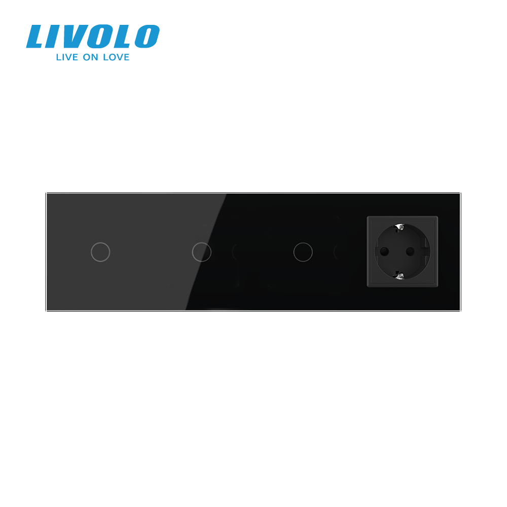 LIVOLO Сенсорний вимикач 3 сенсора (1-1-1) 1 розетка Livolo чорний скло (VL-C703/C7C1EU-12) Коломия - фото 7