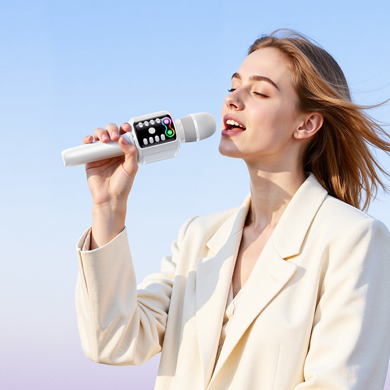 Портативная колонка-микрофон HOCO L24 Shine karaoke microphone, 5W, White Одесса - изображение 5
